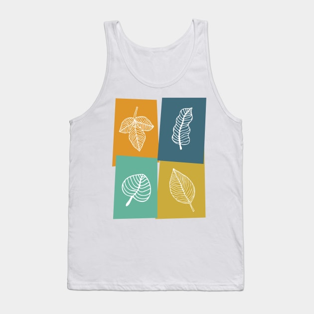 White Leaves on Gold Blue Orange Turquoise Rectangles Tank Top by OrchardBerry